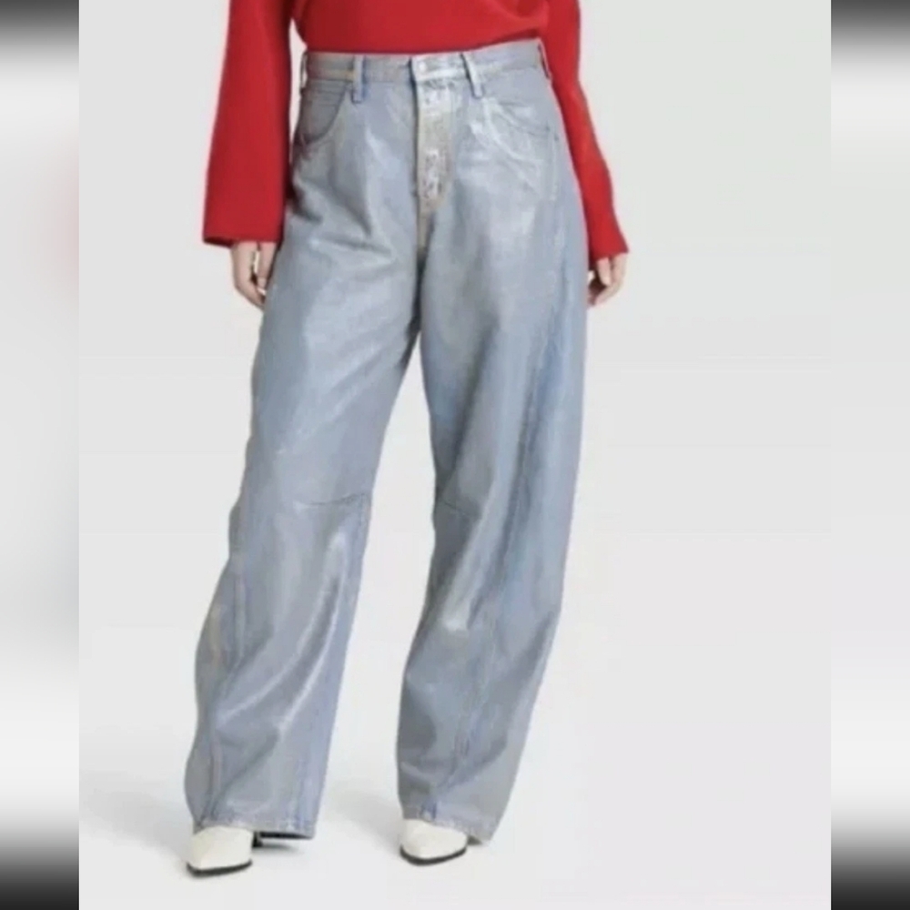 Universal Thread Blue Metalic Denim Barrel Leg Jeans